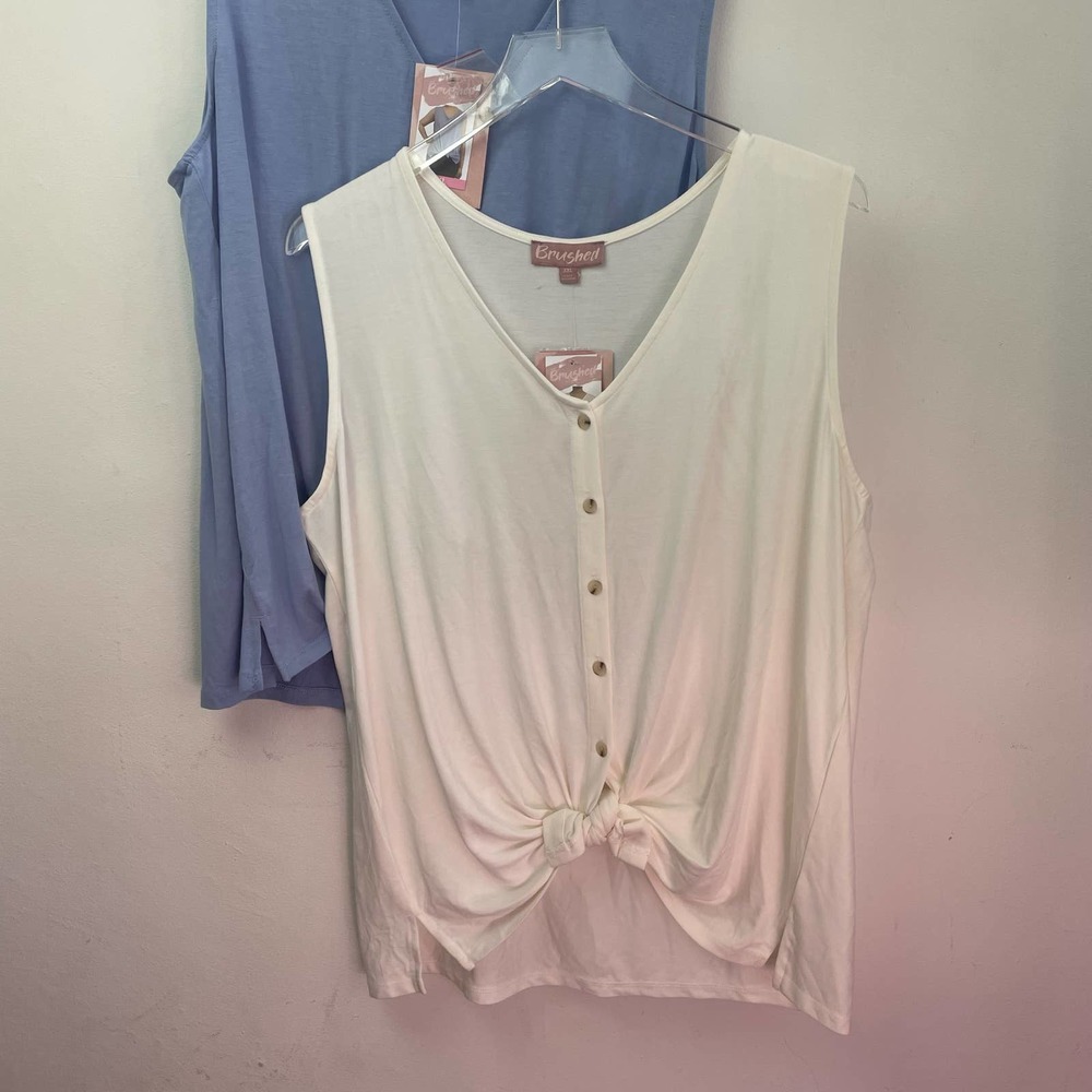 Set of 2 Brushed Blue White Tie Front Sleeveless Tank Top — Women's Size XXL NWT